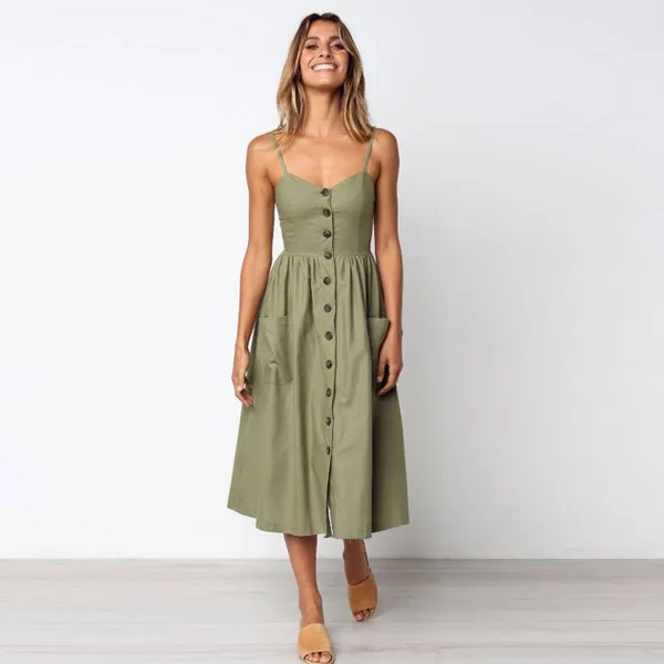 Women 2020 Summer Dress Casual Vintage Sundress Female Sexy Dress Midi Button Backless Polka Dot Striped Floral Boho Beach Dress
Women 2020 Summer Dress Casual Vintage Sundress Female Sexy Dress Midi Button Backless Polka Dot Striped Floral Boho Beach Dress