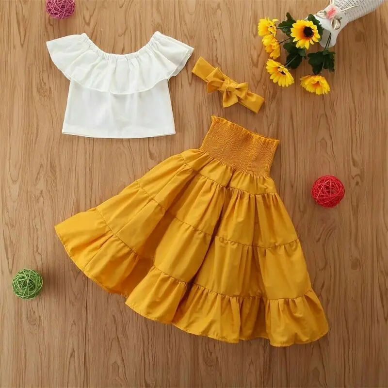 AA Fashion Kid Clothing Baby Girl Off Shoulder Ruffle Top Dress Headband Summer Outfit Set Clothes Children Costume
AA Fashion Kid Clothing Baby Girl Off Shoulder Ruffle Top Dress Headband Summer Outfit Set Clothes Children Costume