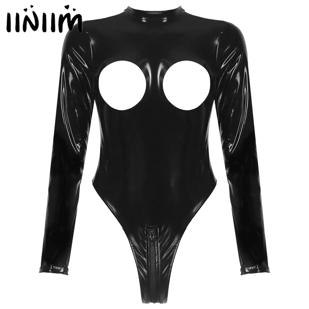 Women Hollow Out Lingerie Mock Neck Long Sleeve Sexy Exposed Breasts Bodysuit Zipper Wet Look Patent Leather Leotard Catsuit
Women Hollow Out Lingerie Mock Neck Long Sleeve Sexy Exposed Breasts Bodysuit Zipper Wet Look Patent Leather Leotard Catsuit