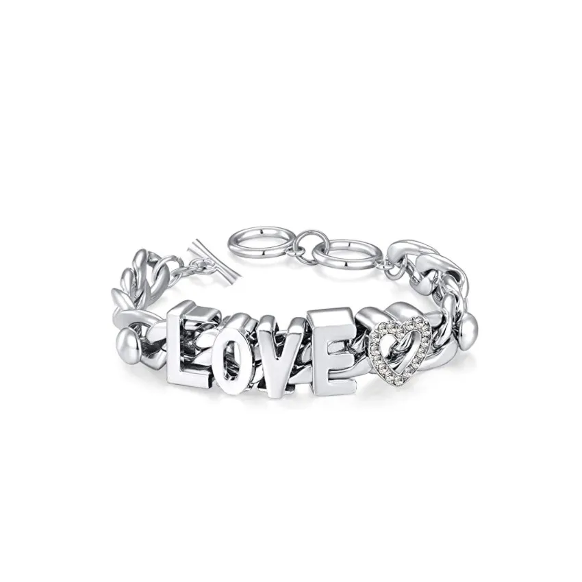 Hip Hop Silver Personalized Crystal Heart Bracelet Women Romantic Toggle Clasp Trendy Rhinestone Punk Chunky Chain Jewelry
Hip Hop Silver Personalized Crystal Heart Bracelet Women Romantic Toggle Clasp Trendy Rhinestone Punk Chunky Chain Jewelry