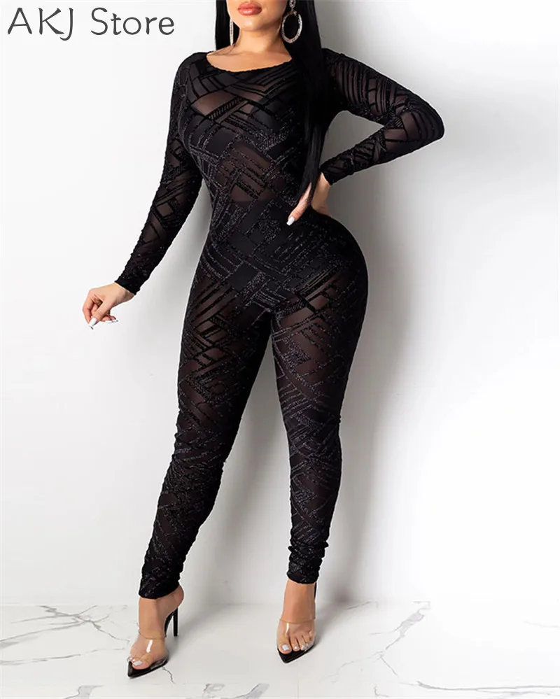 Women Sexy Skinny Jumpsuit Sheer Mesh Hollow Long Sleeve Romper
Women Sexy Skinny Jumpsuit Sheer Mesh Hollow Long Sleeve Romper