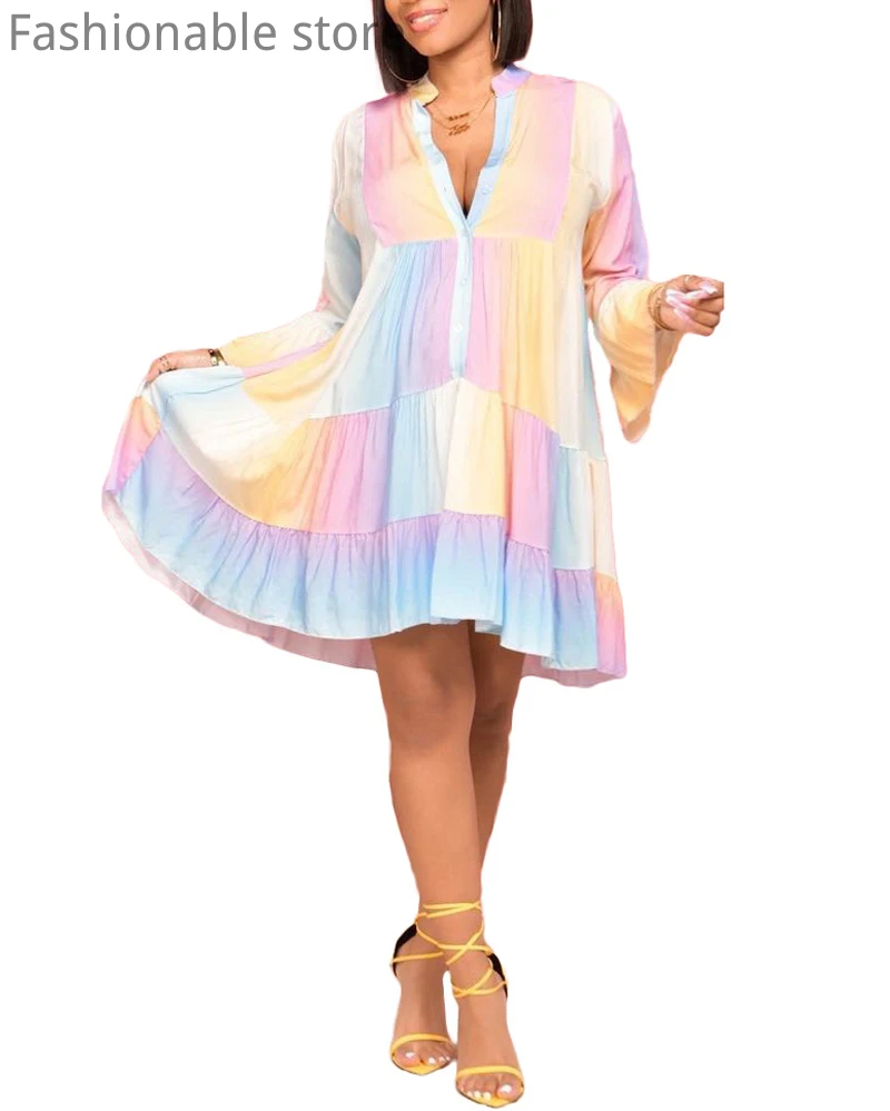 Женское повседневное свободное платье-трапеция с круглым вырезом и рукавами-колокольчиками
Женское повседневное свободное платье-трапеция с круглым вырезом и рукавами-колокольчиками