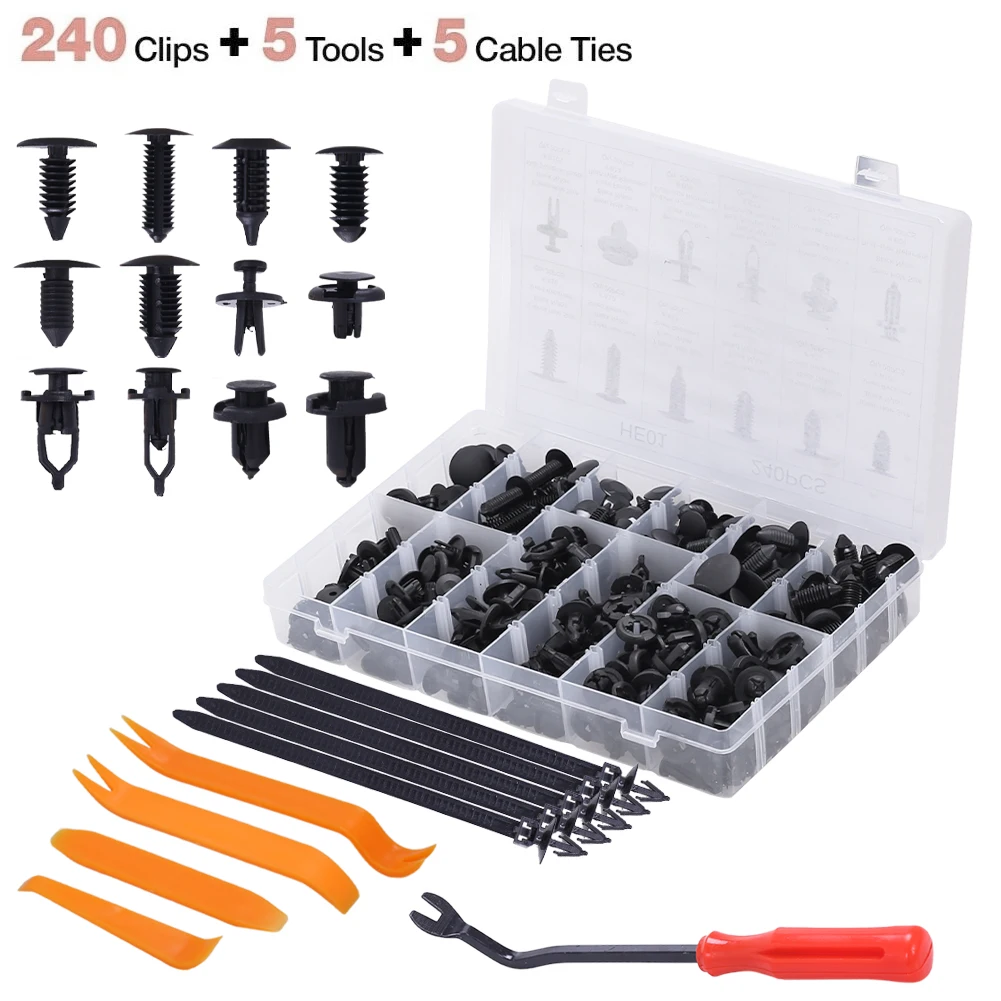240Pcs Car Bumper Fastener Clip Auto Body Push Retainer Pin Rivet Bumper Door Trim Panel Retainer Fastener Kit Removal Tool
240Pcs Car Bumper Fastener Clip Auto Body Push Retainer Pin Rivet Bumper Door Trim Panel Retainer Fastener Kit Removal Tool