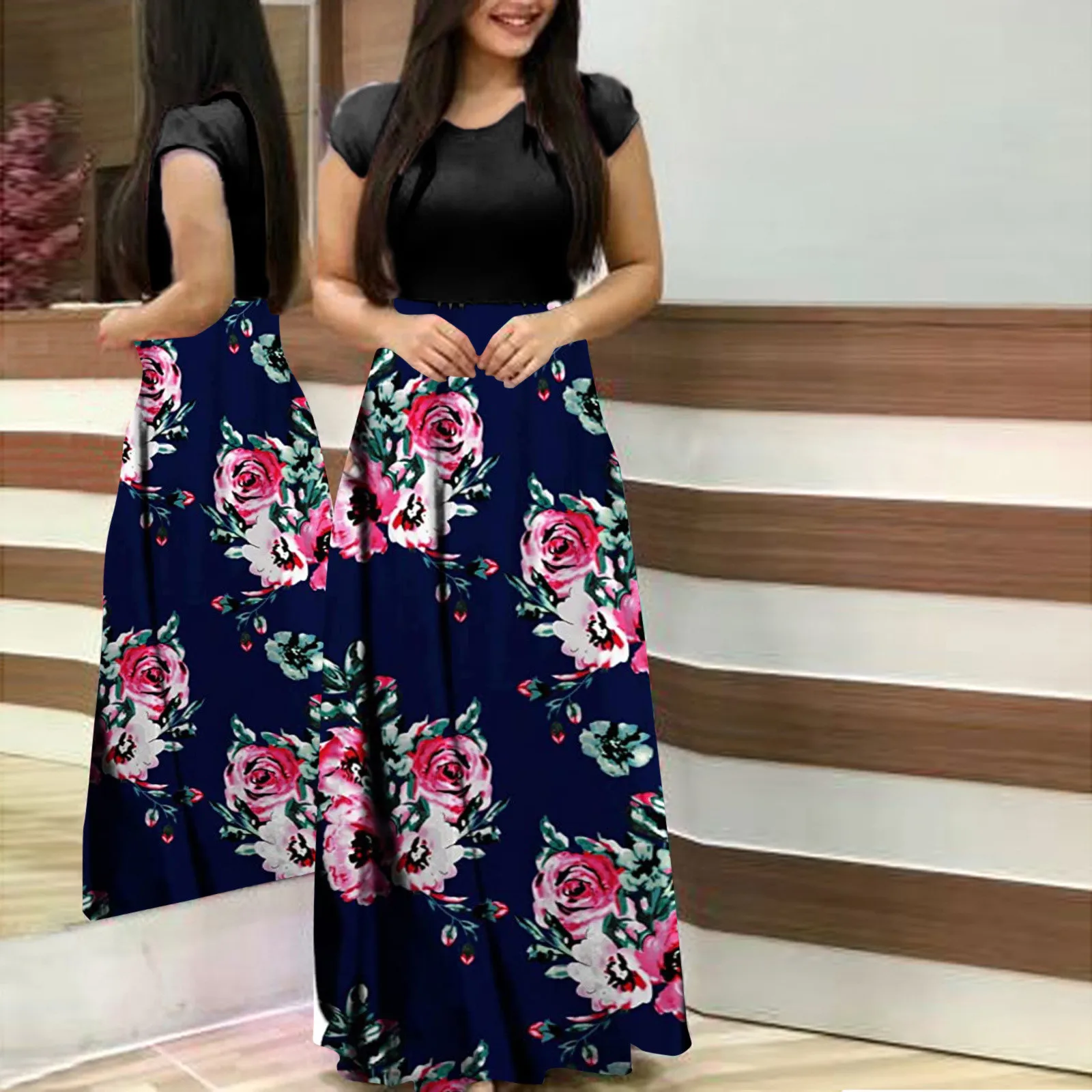 Женское длинное платье с цветочным принтом, винтажное Элегантное повседневное платье макси с круглым вырезом и коротким рукавом, 2021 размер... 
Женское длинное платье с цветочным принтом, винтажное Элегантное повседневное платье макси с круглым вырезом и коротким рукавом, 2021 размер...