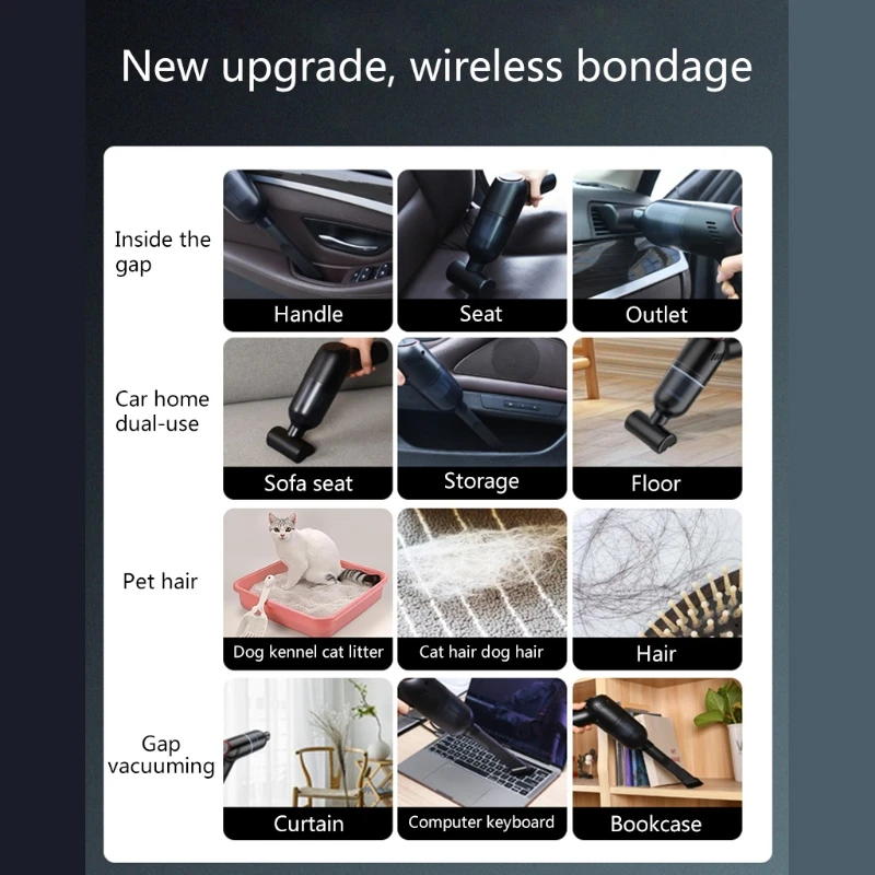 USB Rechargeable Cordless 8000Pa 120W Handheld Wireless Car Vacuum Cleaner for SUV Truck Home Office Pet House Computer
USB Rechargeable Cordless 8000Pa 120W Handheld Wireless Car Vacuum Cleaner for SUV Truck Home Office Pet House Computer
