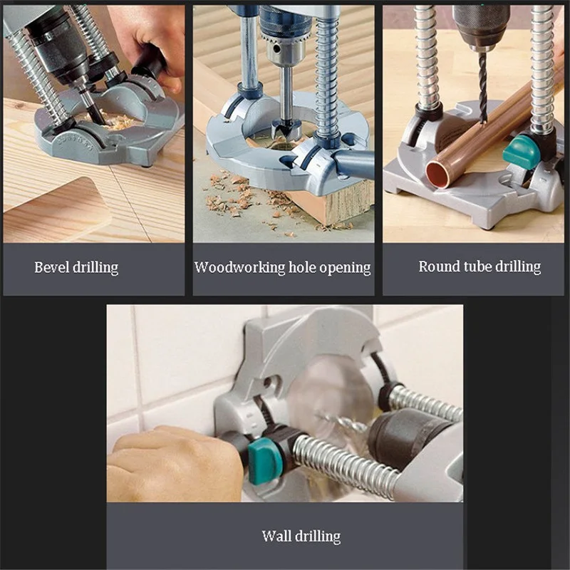 45-90 Angle Adjustable Drill Guide Attachment With Chuck Drill Holder Stand Drilling Guide for Electric/Power Drill Woodworking 
45-90 Angle Adjustable Drill Guide Attachment With Chuck Drill Holder Stand Drilling Guide for Electric/Power Drill Woodworking