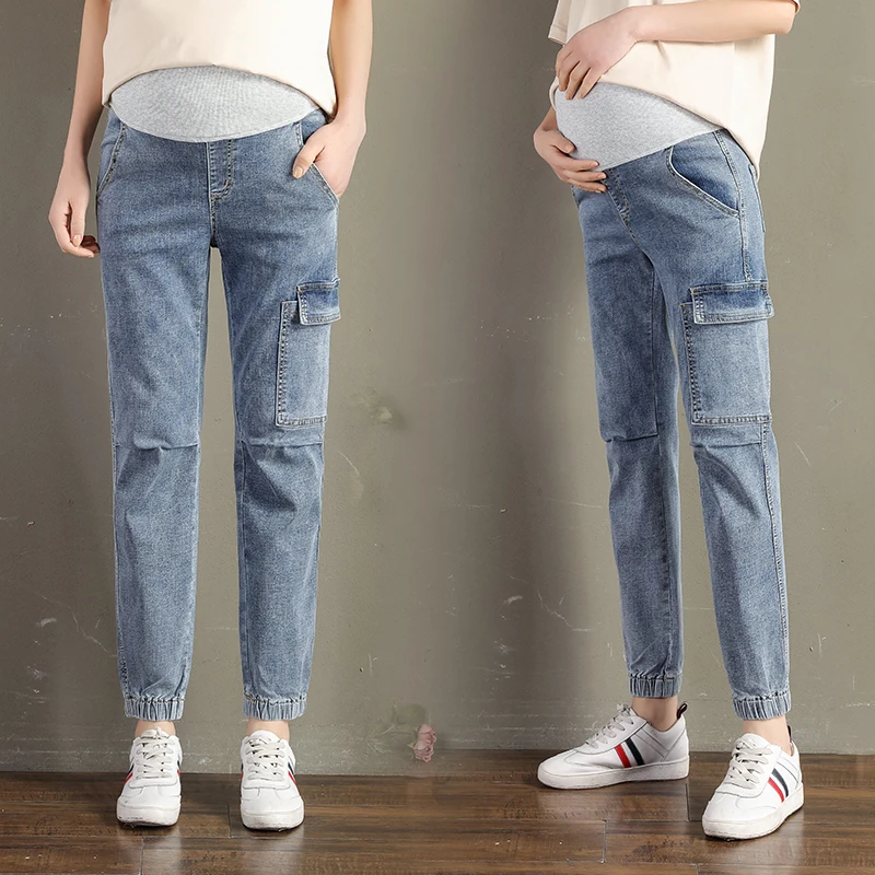 

505 # осенние весенние джинсы для беременных женщин с карманами женские прямые брюки Одежда для беременных женщин на каждый день