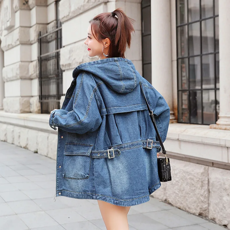 New Plus Size Spring Autumn Women Coats Casual Pockets Loose Solid Hooded Tooling Jeans Trench Coat For Women Denim Outerwear
New Plus Size Spring Autumn Women Coats Casual Pockets Loose Solid Hooded Tooling Jeans Trench Coat For Women Denim Outerwear