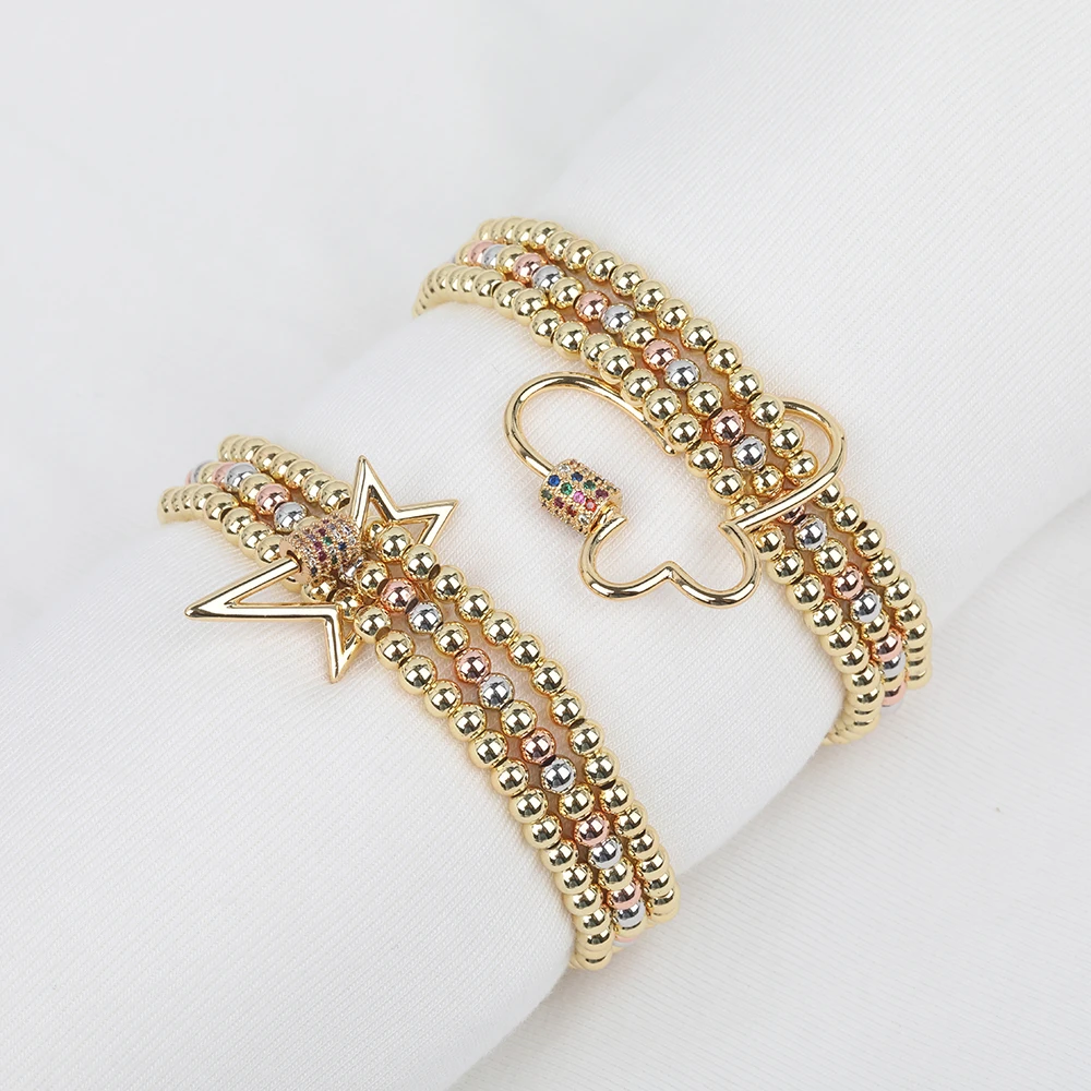 3Pcs Gold Color Heart Lightning Butterfly Carabiner Clasps Charms Bracelet Gold Copper Beads Multi Layer Elastic Bracelet
3Pcs Gold Color Heart Lightning Butterfly Carabiner Clasps Charms Bracelet Gold Copper Beads Multi Layer Elastic Bracelet