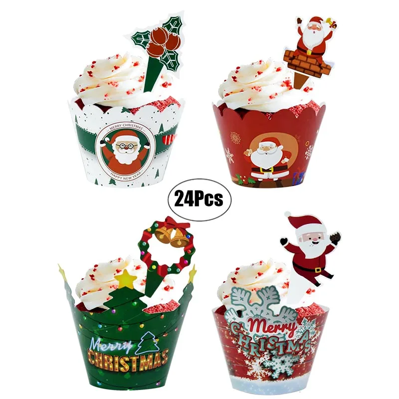 24Pcs Christmas Muffin Cake Cup Snowman Santa Claus Elk Cupcake Wrapper Toppers For New Year Xmas Party Cake Baking Decor Tools
24Pcs Christmas Muffin Cake Cup Snowman Santa Claus Elk Cupcake Wrapper Toppers For New Year Xmas Party Cake Baking Decor Tools