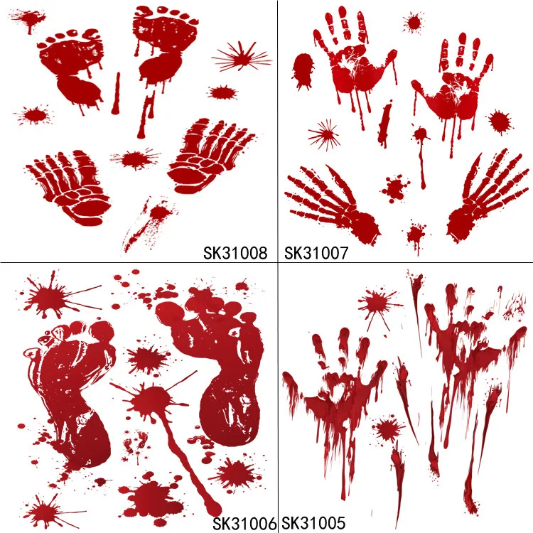 

1PC Halloween Decoration Blood Handprint footprints Wall stickers Window Stickers Removable Wall Stickers PVC