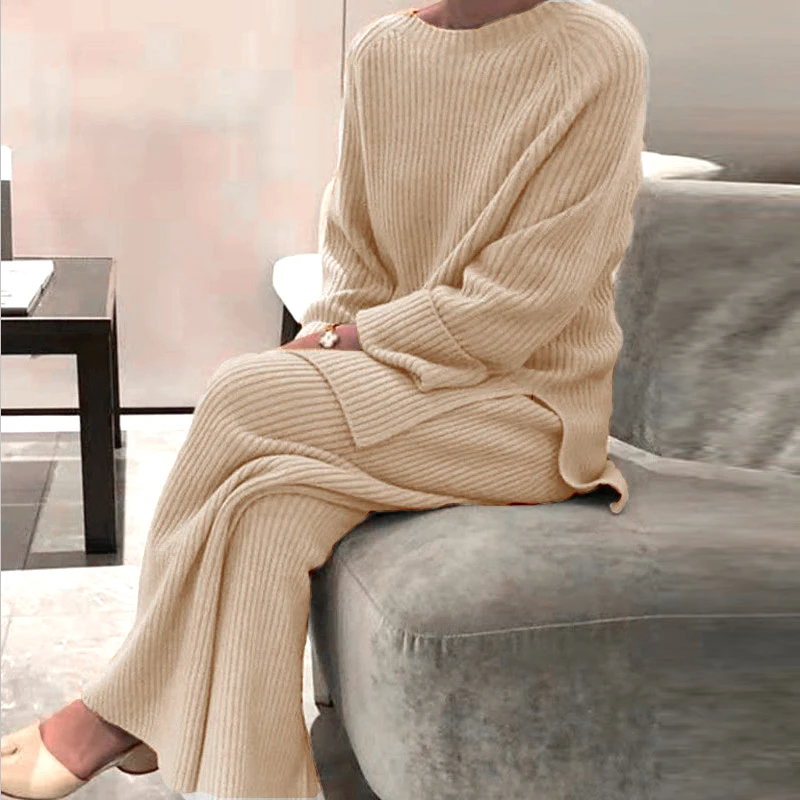 Fashion Women Soft Homewear 2 Piece Set Elegant O Neck Pullover Tops And Knitted Pants Solid Autumn Winter Lady Pajama Home Suit
Fashion Women Soft Homewear 2 Piece Set Elegant O Neck Pullover Tops And Knitted Pants Solid Autumn Winter Lady Pajama Home Suit