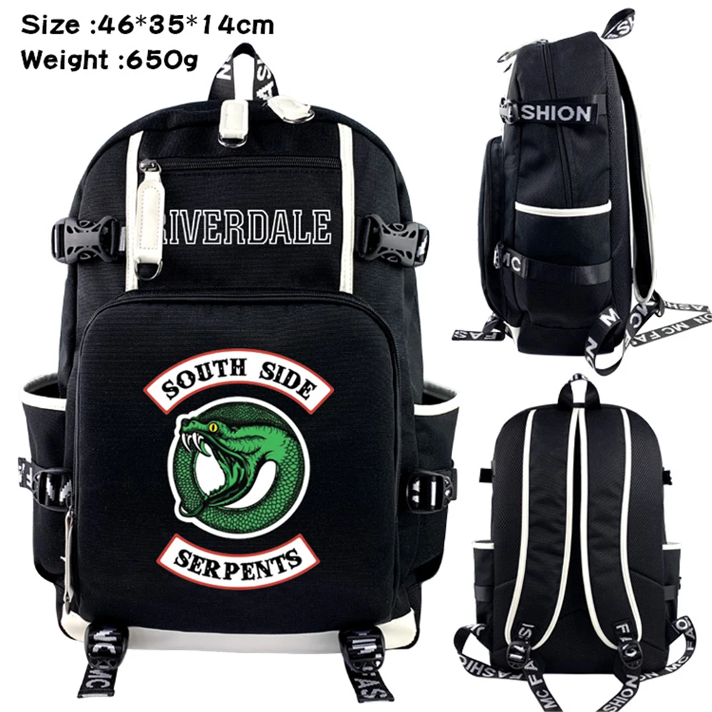 

Anime Riverdale Canvas Backpack Teenager Packsack Student Schoolbag Unisex Black Zip Shoulders Travel Laptop Bag Cartoon Bookbag