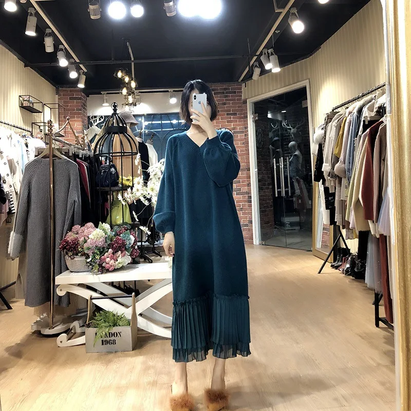 Women Sweater Dress Koreasn Fashion Pullovers V-Neck Chiffon Stitching At Hem Casual Dresses Lugentolo
Women Sweater Dress Koreasn Fashion Pullovers V-Neck Chiffon Stitching At Hem Casual Dresses Lugentolo