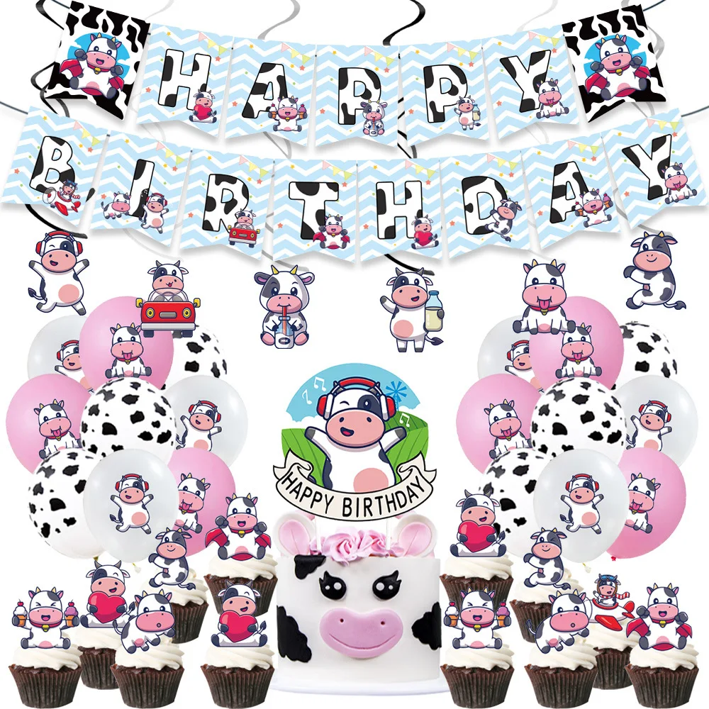

Корова, украшения для дня рождения, баннер на день рождения, Топпер для торта, латексные воздушные шары, корова, товары для дня рождения для д...