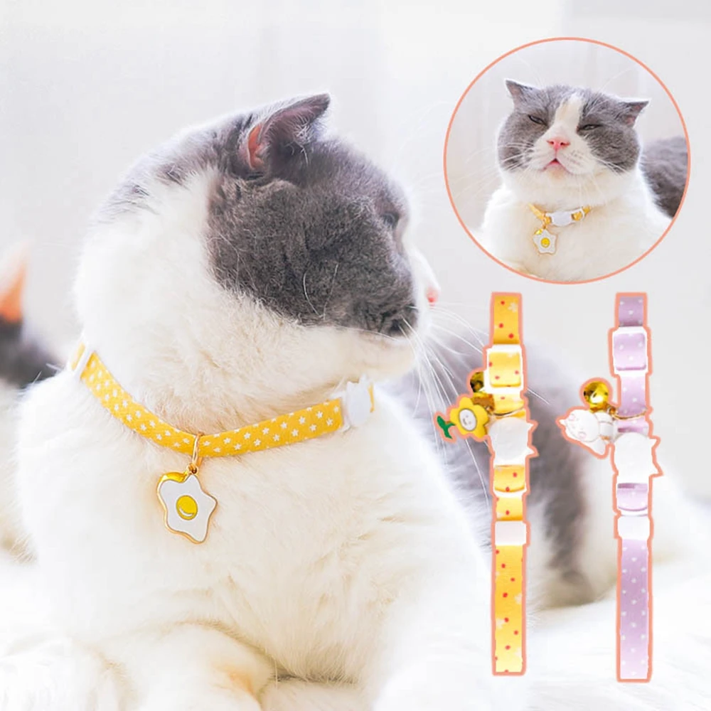 

Cute Cat Collar Breakaway with Bell and Egg Pendant Adjustable Safety Flower Kitten Collars Charm for Pets Puppies Spring Design