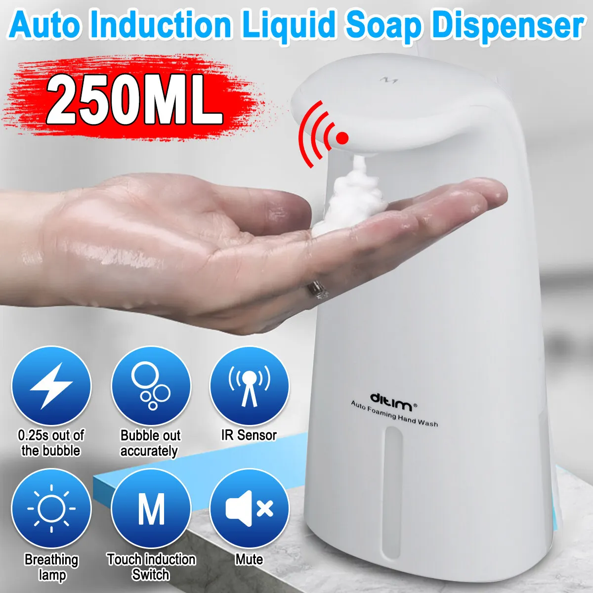 Foaming Sensor Induction Hand Washer 250ml Touchless Soap Dispenser Automatic Sensor Soap Dispenser Kitchen Dish Liquid Auto Han
Foaming Sensor Induction Hand Washer 250ml Touchless Soap Dispenser Automatic Sensor Soap Dispenser Kitchen Dish Liquid Auto Han