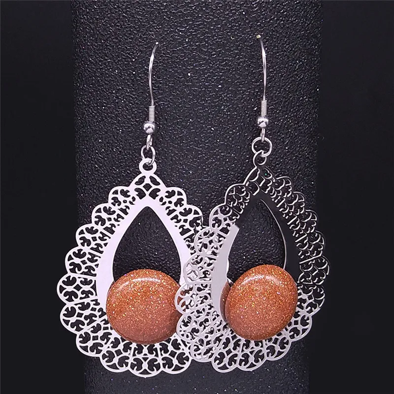 Bohemian Flower Water Drop Natural Stone Stainless Steel Big Women Earring Silver Color Drop Earrings Jewelry brincos EXS04
Bohemian Flower Water Drop Natural Stone Stainless Steel Big Women Earring Silver Color Drop Earrings Jewelry brincos EXS04