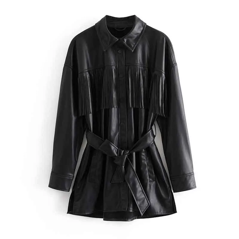 Black Fringed Faux Leather Coat Jacket Woman 2020 Fall Long Sleeve Lapel with Belt Office Ladies Mid-length Leather Jacket
Black Fringed Faux Leather Coat Jacket Woman 2020 Fall Long Sleeve Lapel with Belt Office Ladies Mid-length Leather Jacket