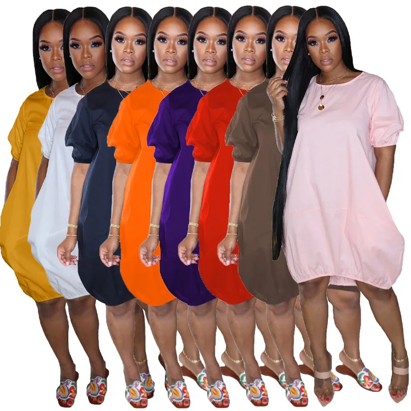 2021 Women's Summer Casual Puff Sleeve T-Shirt Dress Summer Knee Length Midi Dresses with Pockets Plus Size Loose O Neck Dress
2021 Women's Summer Casual Puff Sleeve T-Shirt Dress Summer Knee Length Midi Dresses with Pockets Plus Size Loose O Neck Dress