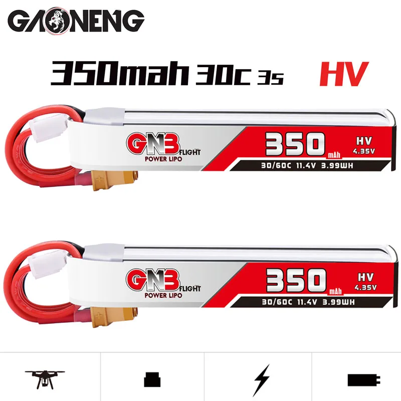 2PCS GAONENG GNB 350mAh 3S 11.4V 30C/60C HV Lipo Battery XT30 Plug For FullSpeed TinyLeader Whoop 3S Drone RC FPV Drone Parts
2PCS GAONENG GNB 350mAh 3S 11.4V 30C/60C HV Lipo Battery XT30 Plug For FullSpeed TinyLeader Whoop 3S Drone RC FPV Drone Parts