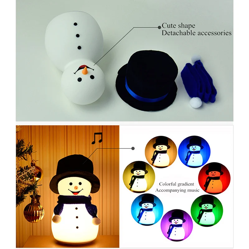 2020 Snowman USB Night Light Christmas New Year Cartoon Silicone LED Music Mode 7 Color Changing Lamp
2020 Snowman USB Night Light Christmas New Year Cartoon Silicone LED Music Mode 7 Color Changing Lamp