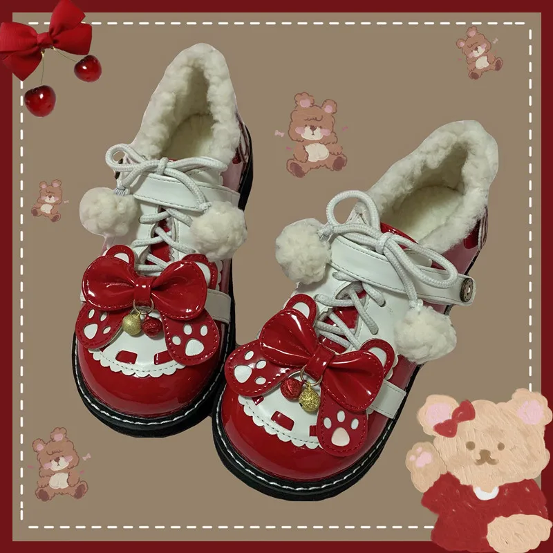 Spring Festival Limit Bear Lamb Move The Code Lolita Maiden Soft Sister Plush Pantshoes Janpanese Bow Bell Lace Up Round Shoes
Spring Festival Limit Bear Lamb Move The Code Lolita Maiden Soft Sister Plush Pantshoes Janpanese Bow Bell Lace Up Round Shoes