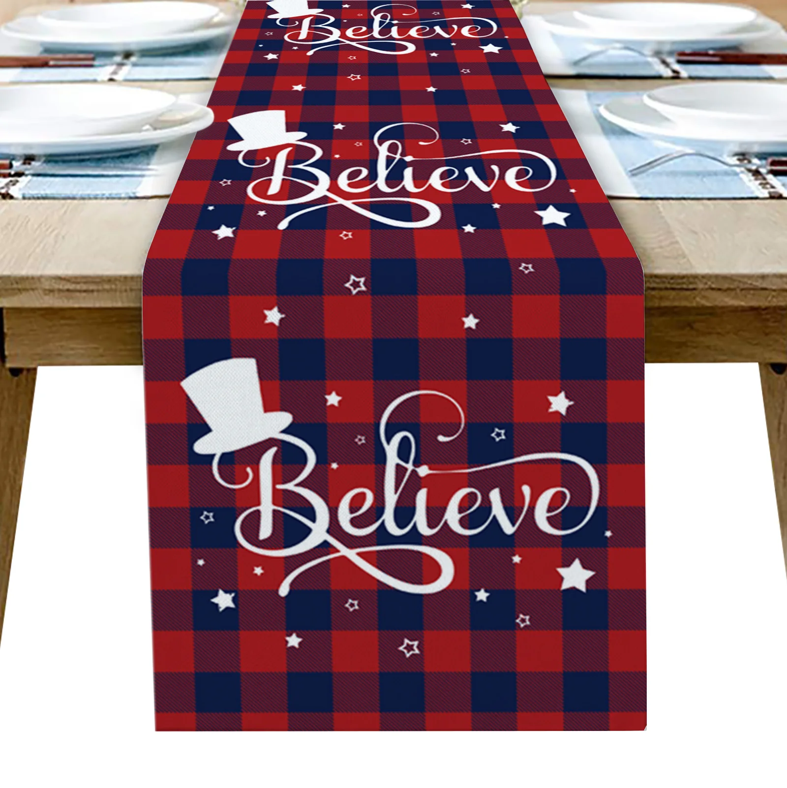 Independence Day Hat Plaid Table Runner Wedding Table Decor Hotel Home Dining Table Decor Tablecloth and Placemats
Independence Day Hat Plaid Table Runner Wedding Table Decor Hotel Home Dining Table Decor Tablecloth and Placemats