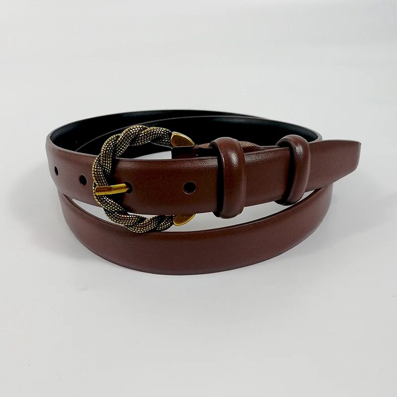 Fashion Jeans belt genuine leather belts for women high quality vintage gold fried dough twist metal buckle thin ceinture femme
Fashion Jeans belt genuine leather belts for women high quality vintage gold fried dough twist metal buckle thin ceinture femme