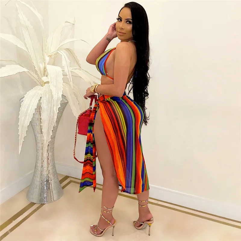 CIBBAR Striped Print Bandage Skinny 3 Piece Sets Women Halter Top+Underpant+Skirt Suits Sexy Hollow Out Beach Vacation Outfits
CIBBAR Striped Print Bandage Skinny 3 Piece Sets Women Halter Top+Underpant+Skirt Suits Sexy Hollow Out Beach Vacation Outfits