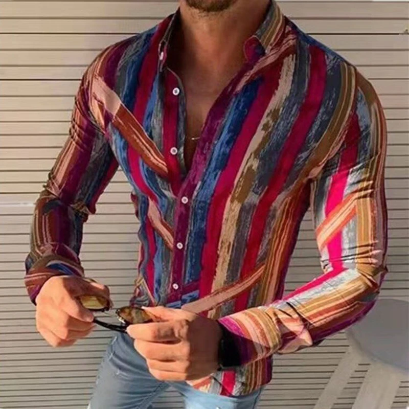 2021 Spring Fashion Turn-Down Collar Shirts Men's Casual Loose Long Sleeve Tops Man Retro Strip Print Button Design Streetwear
2021 Spring Fashion Turn-Down Collar Shirts Men's Casual Loose Long Sleeve Tops Man Retro Strip Print Button Design Streetwear