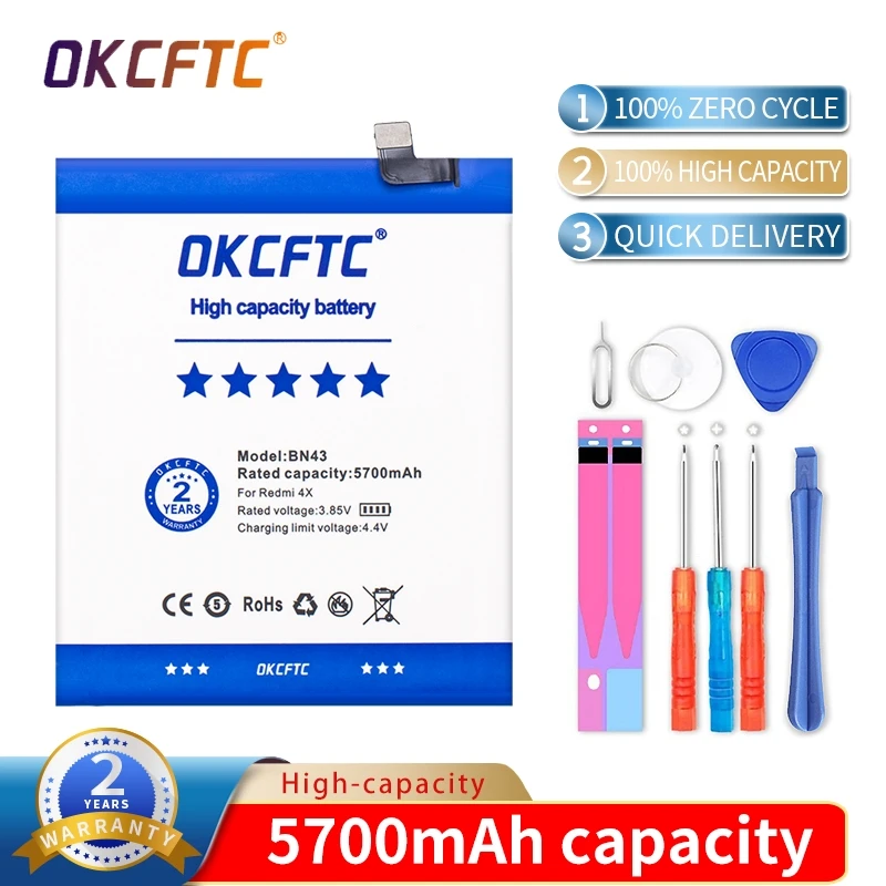 Orginal BN43 battery 5700mAh For Xiaomi Redmi Note 4X / Note 4 global Snapdragon 625 High Quality BN43 Battery + Free Tools
Orginal BN43 battery 5700mAh For Xiaomi Redmi Note 4X / Note 4 global Snapdragon 625 High Quality BN43 Battery + Free Tools