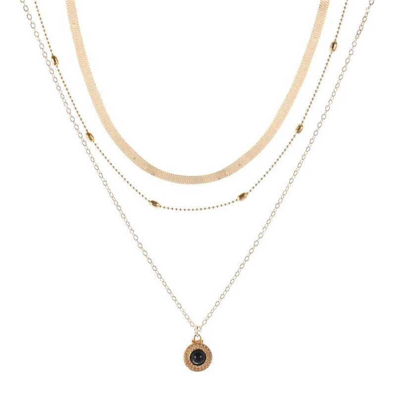 Bohemian Gold Silver Color Triple Layered Chain Necklace Women Jewelry Snake Chain Choker Necklace Round Stone Pendant Necklaces
Bohemian Gold Silver Color Triple Layered Chain Necklace Women Jewelry Snake Chain Choker Necklace Round Stone Pendant Necklaces