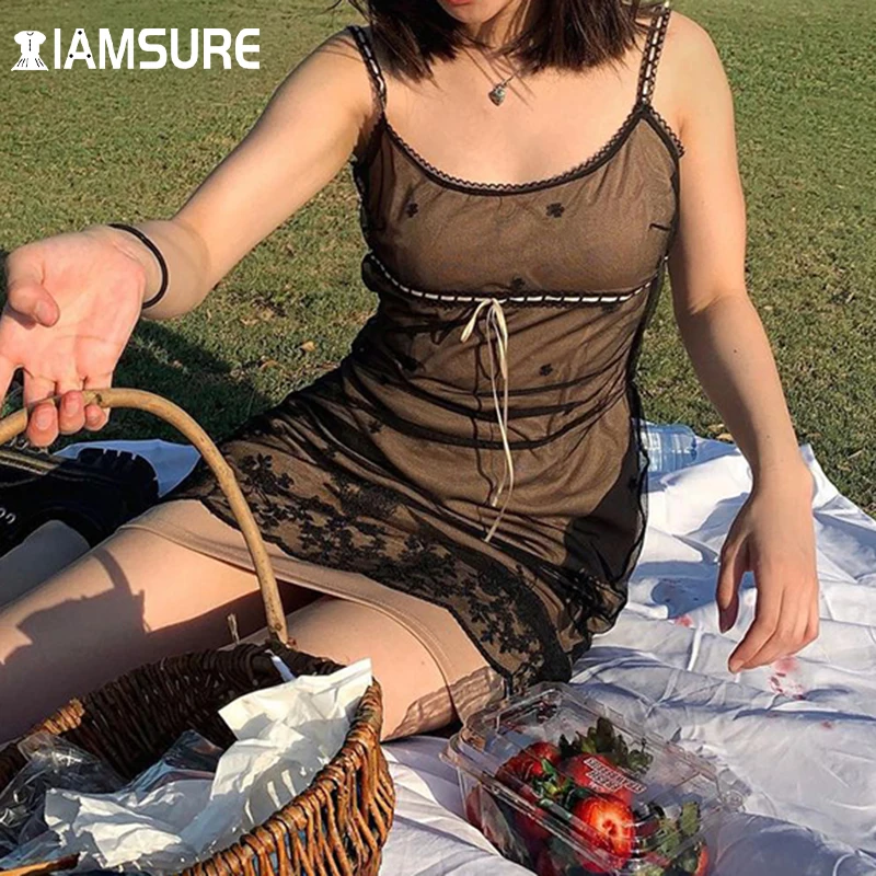 IAMSURE Sexy See Through Mesh Cami Dress Slim Sleeveless Spaghetti Straps Mini Dresses For Women 2021 Fashion Streetwear Ladies
IAMSURE Sexy See Through Mesh Cami Dress Slim Sleeveless Spaghetti Straps Mini Dresses For Women 2021 Fashion Streetwear Ladies