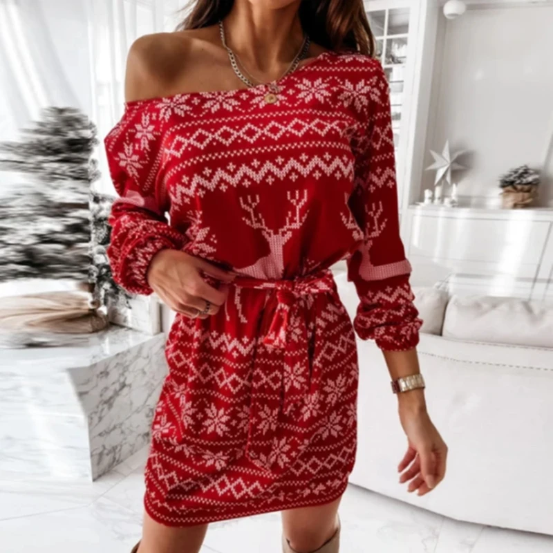 Women Christmas Off Shoulder Belted Bow Knot Knitting Elk Snowflake Print Xmas Short Mini Party Club Bodycon Dress
Women Christmas Off Shoulder Belted Bow Knot Knitting Elk Snowflake Print Xmas Short Mini Party Club Bodycon Dress