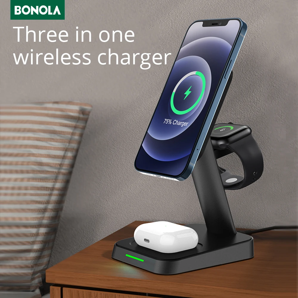 Bonola 15W Magnetic Wireless Charger 3 in 1 Stand for iPhone 13 12 Pro Max Wireless Charging for Apple Watch 7 6/AirPods Pro 2
Bonola 15W Magnetic Wireless Charger 3 in 1 Stand for iPhone 13 12 Pro Max Wireless Charging for Apple Watch 7 6/AirPods Pro 2
