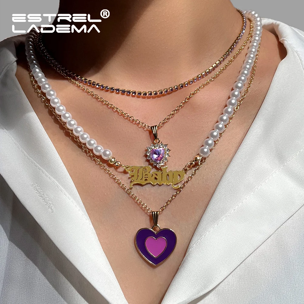 Punk Multilayer Imitation Pearls Letter Beads Chain Necklace for Women Purple Crystal Heart Tennis Collar Chain Necklace Jewelry
Punk Multilayer Imitation Pearls Letter Beads Chain Necklace for Women Purple Crystal Heart Tennis Collar Chain Necklace Jewelry