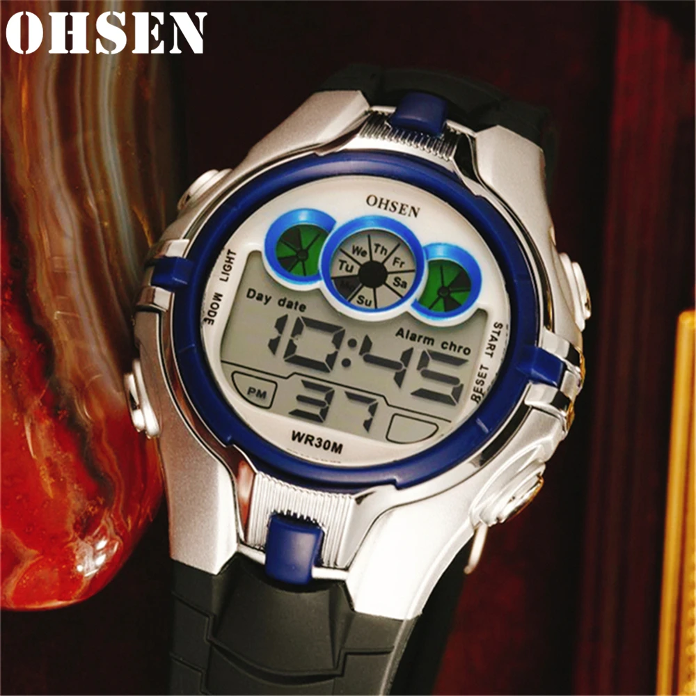 Модные уличные спортивные часы OHSEN мужские великолепные будильник Chrono 3Bar