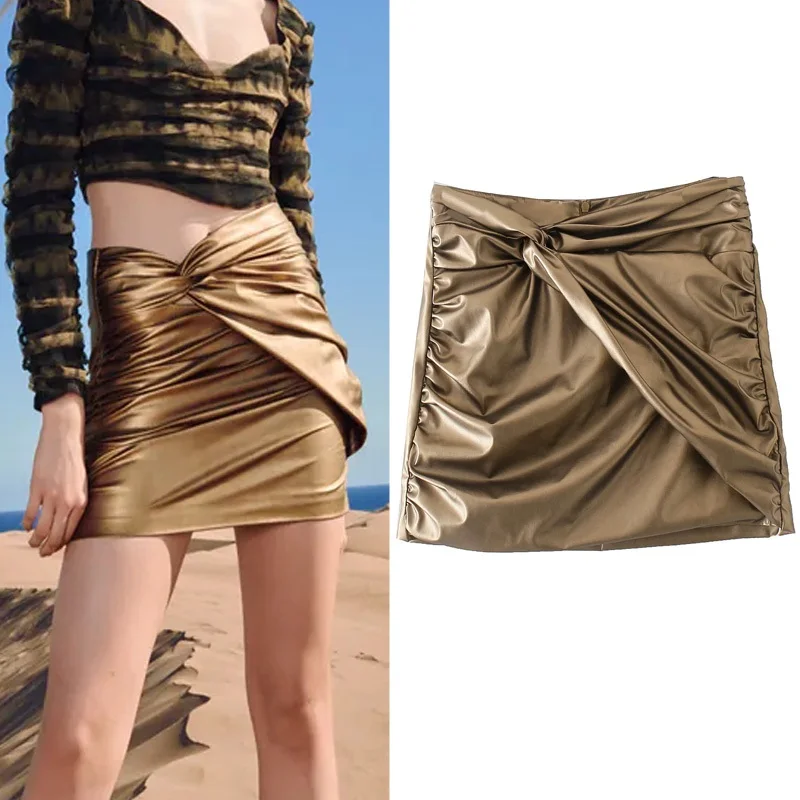 TRAF Za Women Skirt Faux Leather Skirt Women Ruched High Waist Short Skirts Woman Elegant Mini Skirts Autumn Fashion Sexy Skirt
TRAF Za Women Skirt Faux Leather Skirt Women Ruched High Waist Short Skirts Woman Elegant Mini Skirts Autumn Fashion Sexy Skirt