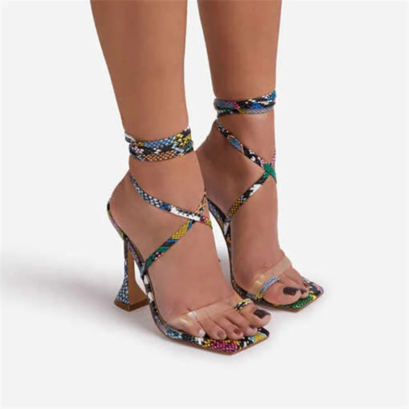 Fower Serpentine Transprent Stras Lace Up Sexy Thin Cup Stiletto High Heels For Women Open Square Toe Ankle Straps Sandals
Fower Serpentine Transprent Stras Lace Up Sexy Thin Cup Stiletto High Heels For Women Open Square Toe Ankle Straps Sandals