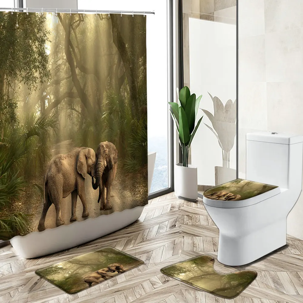 

Африканский слон Душ Шторы дикий Животные натуральный лес океан SceneryNon Нескользящие пьедестал коврики для туалета крышка Ванная комната де...