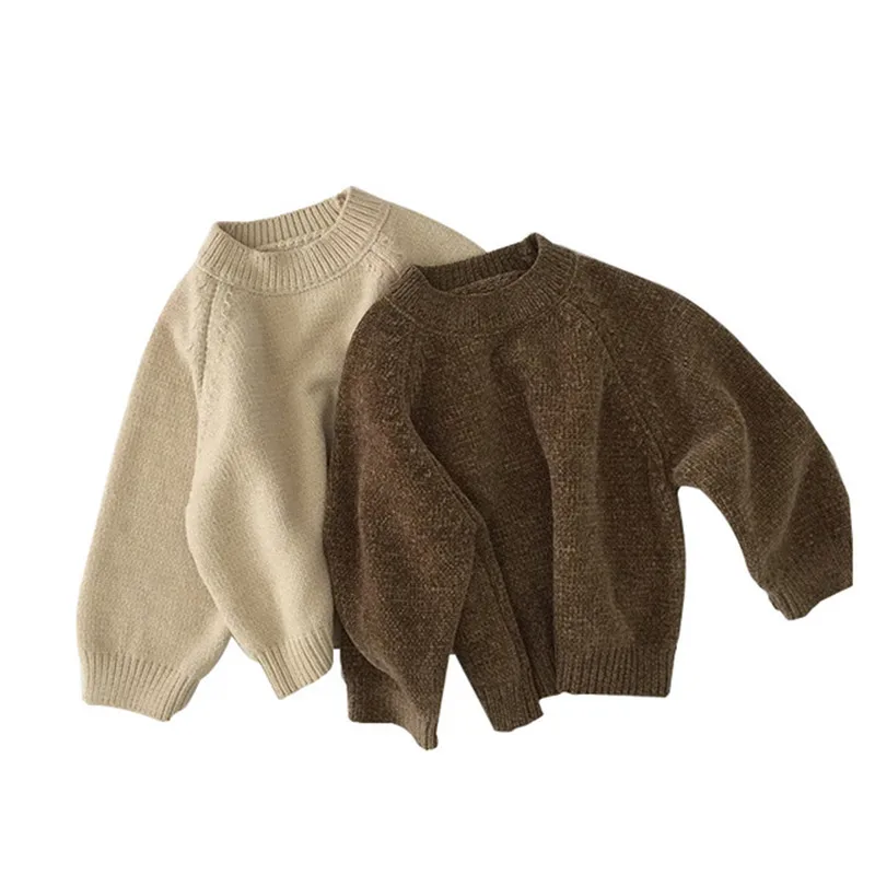 Новинка детские свитера на весну и зиму бежевый коричневый теплый пуловер для