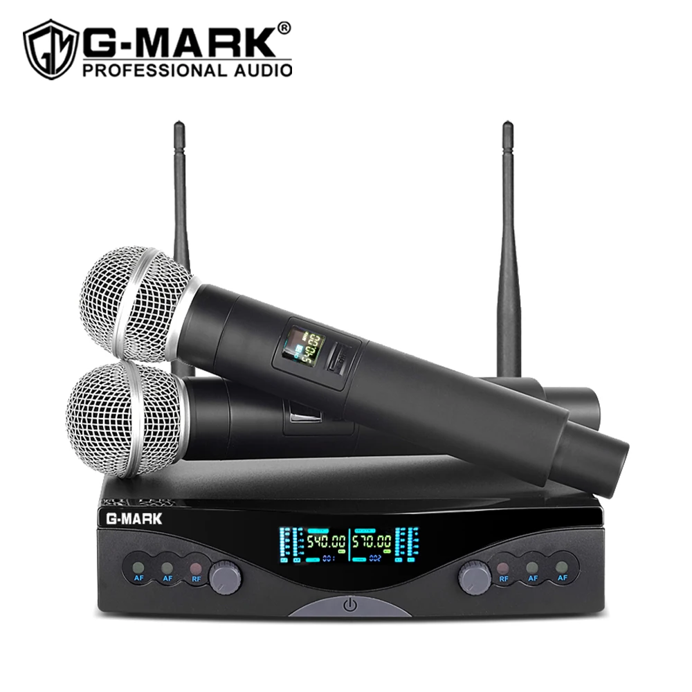 

Беспроводной микрофон G-MARK G320, профессиональная система UHF, 2 канала, ручной микрофон для сцены, школы, церкви, караоке, вечеринки, шоу