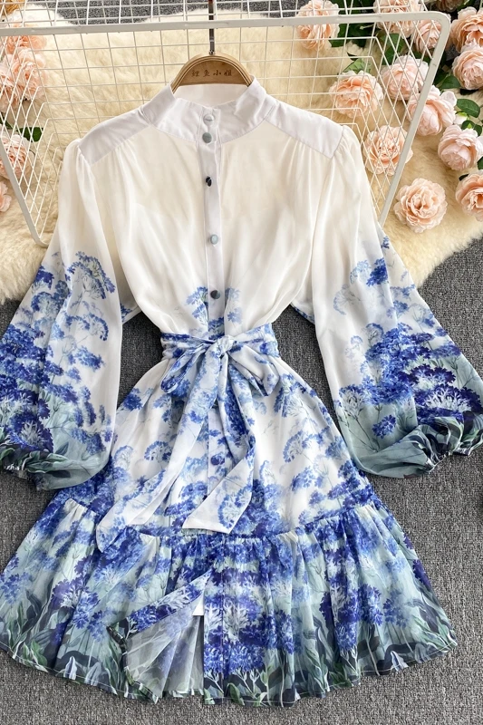 Women's Elegant Lantern Sleeve Printed Single Breasted Dress Spring Autumn Long Sleeve Holiday Short Dress Ladies Party Vestidos
Women's Elegant Lantern Sleeve Printed Single Breasted Dress Spring Autumn Long Sleeve Holiday Short Dress Ladies Party Vestidos
