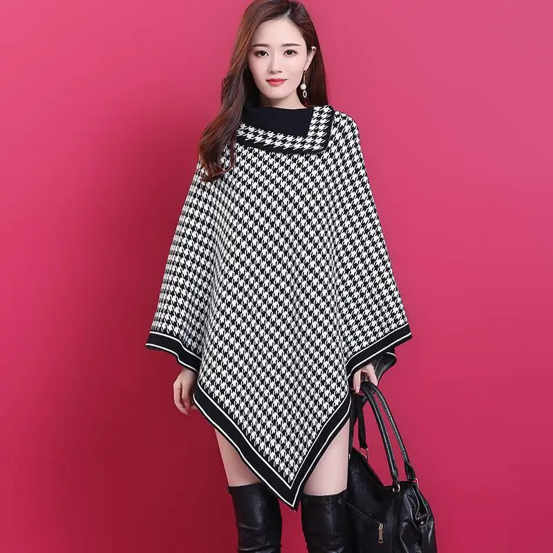 Cloak jacket women 2021 autumn and winter new fashion plaid long sleeve houndstooth lapel loose knit sweater shawl top women
Cloak jacket women 2021 autumn and winter new fashion plaid long sleeve houndstooth lapel loose knit sweater shawl top women