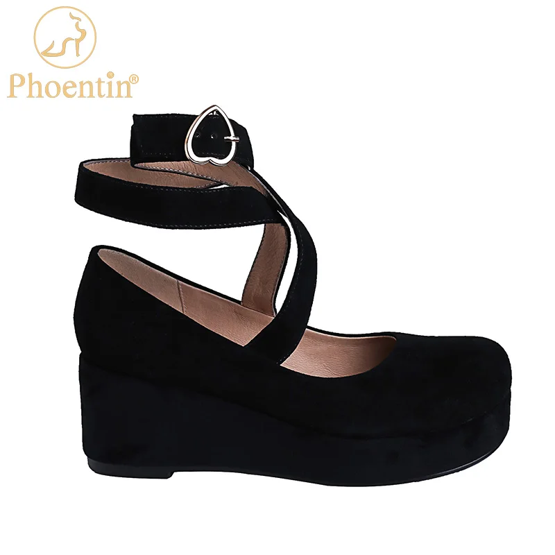 Phoentin Black cross-tied buckle Mary Jane shoes women's Sheep suede high heels Wedges Pumps 2021 Retro Round toe shoes FT1438
Phoentin Black cross-tied buckle Mary Jane shoes women's Sheep suede high heels Wedges Pumps 2021 Retro Round toe shoes FT1438