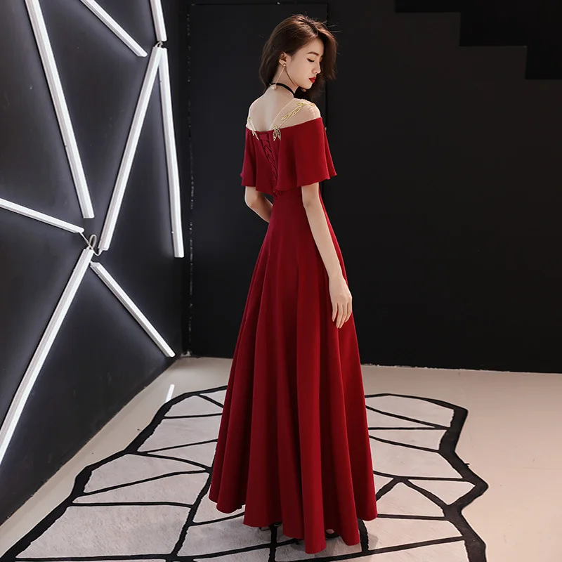 Burgundy Sweet Ruffles Formal Party Dress Women Elegant O-Neck Banquet Gown Exquisite Leaf Appliques Trim Bride Wedding Dresses
Burgundy Sweet Ruffles Formal Party Dress Women Elegant O-Neck Banquet Gown Exquisite Leaf Appliques Trim Bride Wedding Dresses