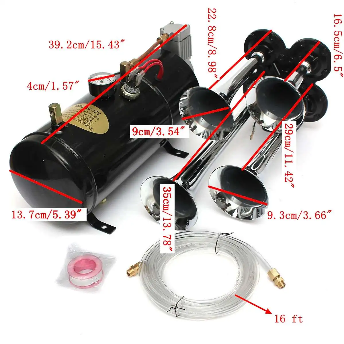 Universal 12V 150.2 db Motorcycle Car Trucks Boats 4 Trumpet Air Horn Compressor Tubing
Universal 12V 150.2 db Motorcycle Car Trucks Boats 4 Trumpet Air Horn Compressor Tubing