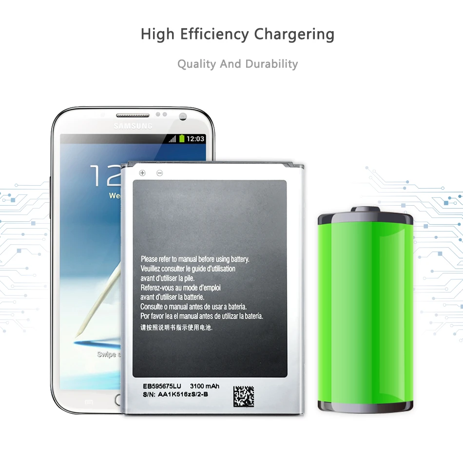 Mobile Phone Battery For Samsung Galaxy Note 2 N7100 N7102 N719 N7105 N7108D NOTE2 Battery 3100mAh EB595675LU
Mobile Phone Battery For Samsung Galaxy Note 2 N7100 N7102 N719 N7105 N7108D NOTE2 Battery 3100mAh EB595675LU