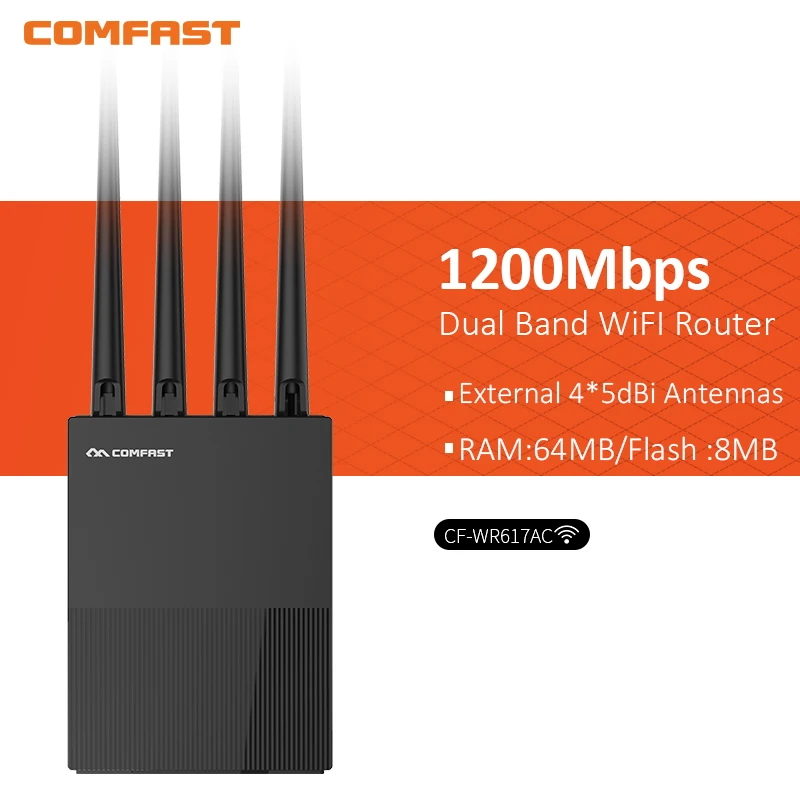 Двухдиапазонный беспроводной маршрутизатор Comfast 1200 Мбит/с CF-WR617AC, AC1200, 5,8 ГГц, ретранслятор Wi-Fi с антеннами с высоким коэффициентом усиления 4*...
Двухдиапазонный беспроводной маршрутизатор Comfast 1200 Мбит/с CF-WR617AC, AC1200, 5,8 ГГц, ретранслятор Wi-Fi с антеннами с высоким коэффициентом усиления 4*...